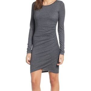 Leith Ruched Long Sleeve Bodycon Mini Dress Gray Size XS